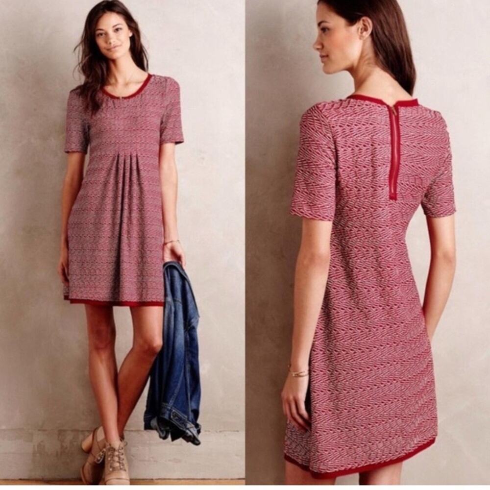 Maeve Anthropologie Dress XS Red Dora Short Sleeve Knit